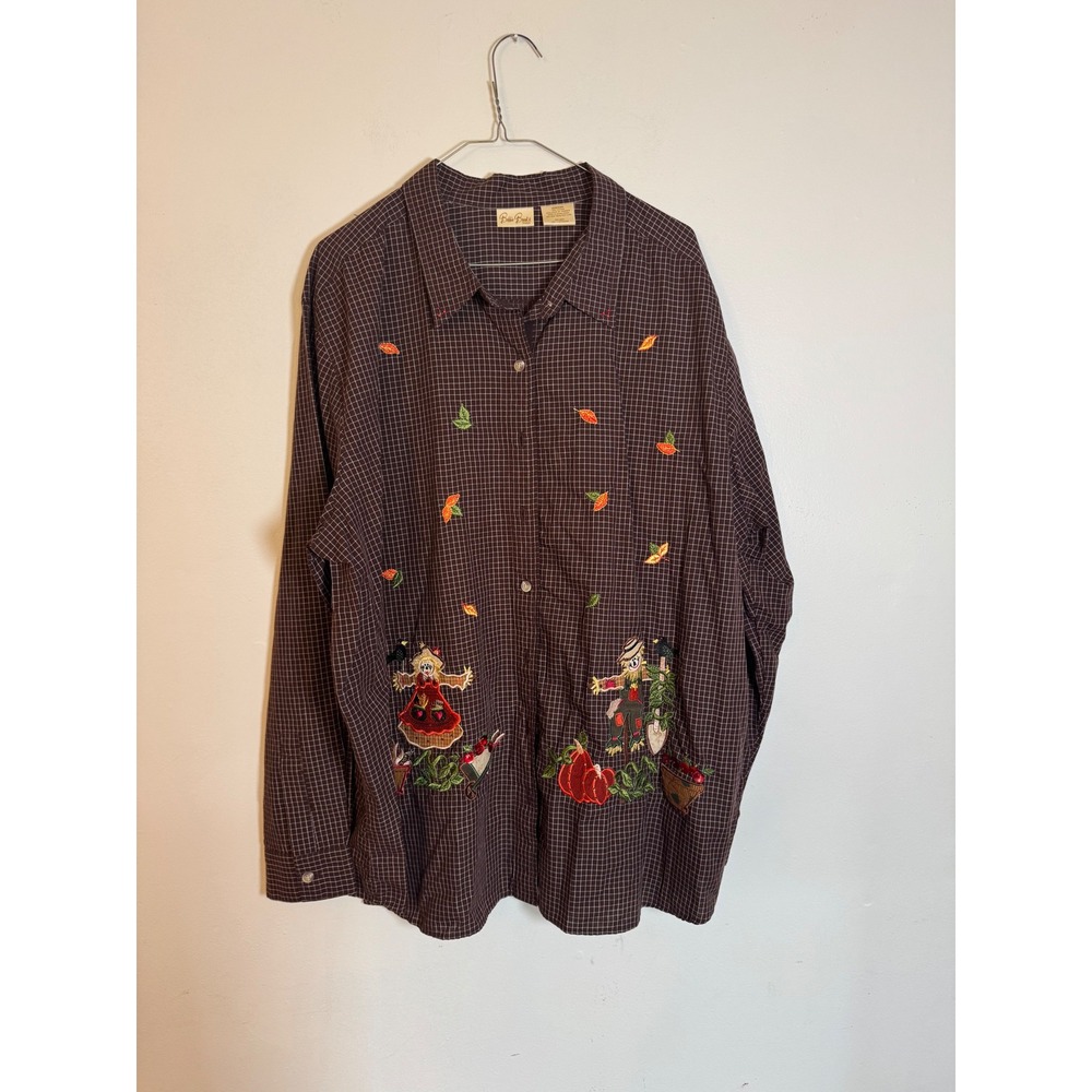 Vintage 90s Bobbie Brooks Scarecrow Fall Plaid Button Up Shirt  Grandmacore